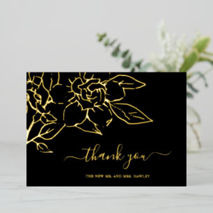Black Line Art Floral Wedding Danke Karte