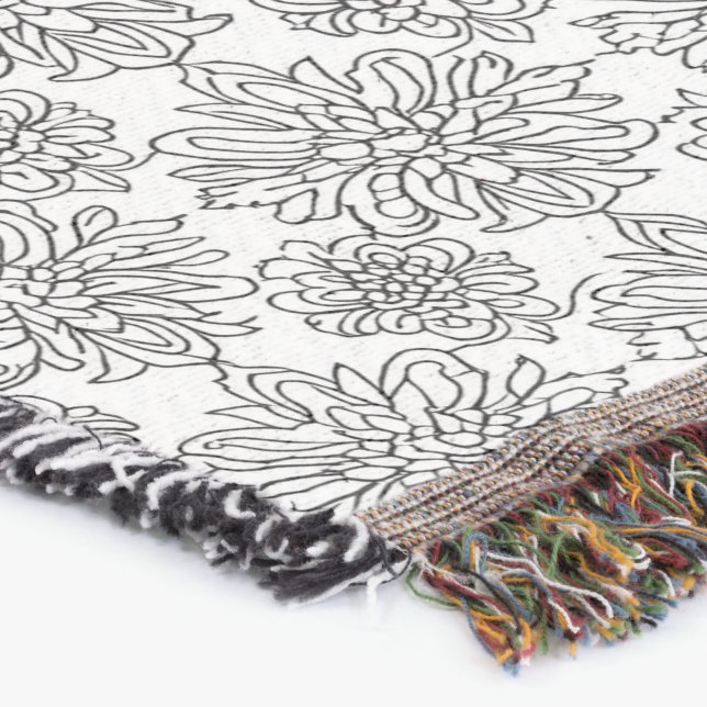 Black Line Floral Chrysanthema Art Decke (Ecke)