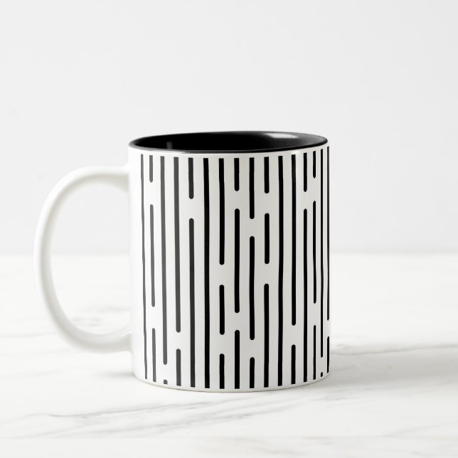 Black Line Geometric Pattern Zweifarbige Tasse (Links)