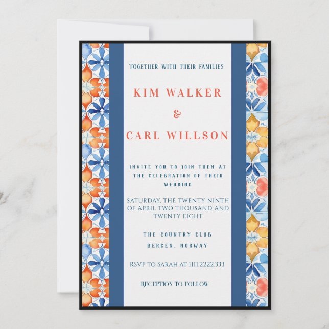 Black Lined Summer Wedding Colors Einladung (Vorderseite)