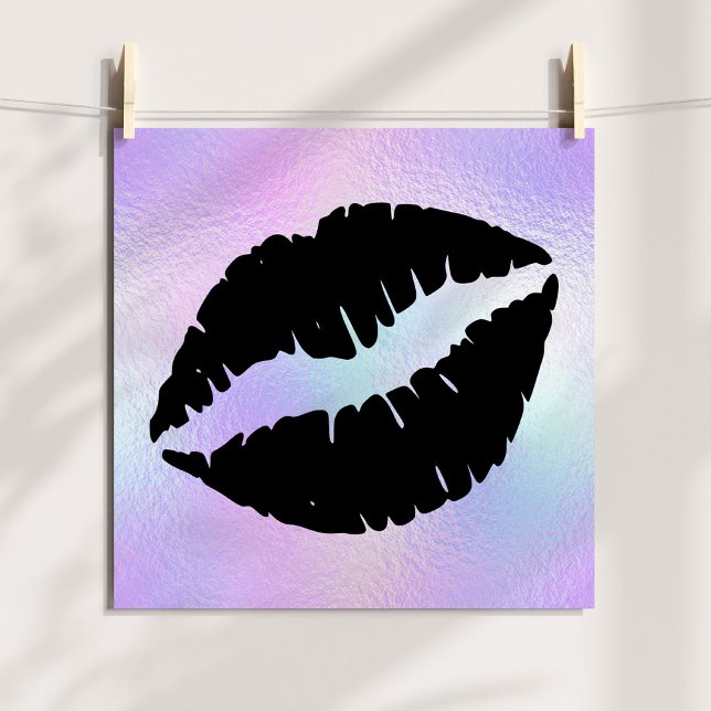 Black Lipstick Kiss auf Pastel Iridescent Foil Poster (Black Lipstick Kiss on Pastel Iridescent Foil Poster)