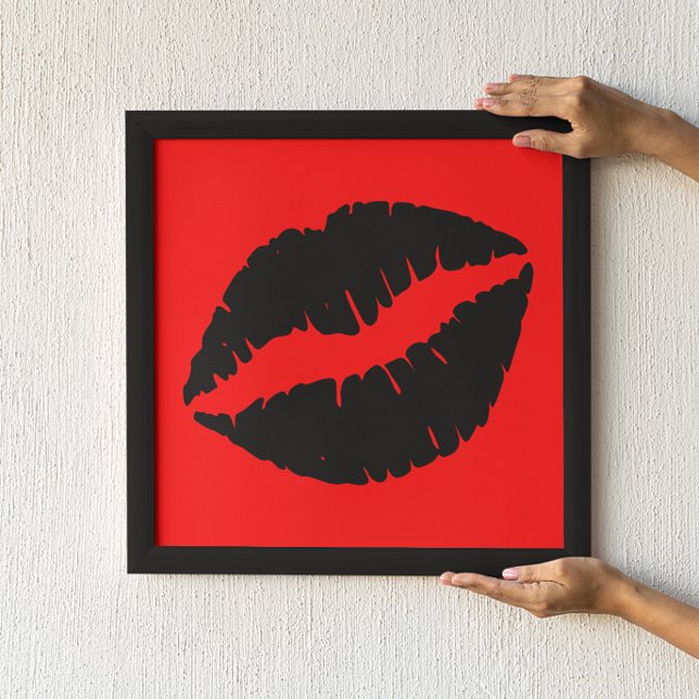 Black Lipstick Kiss Graphic on Red Poster (Von Creator hochgeladen)