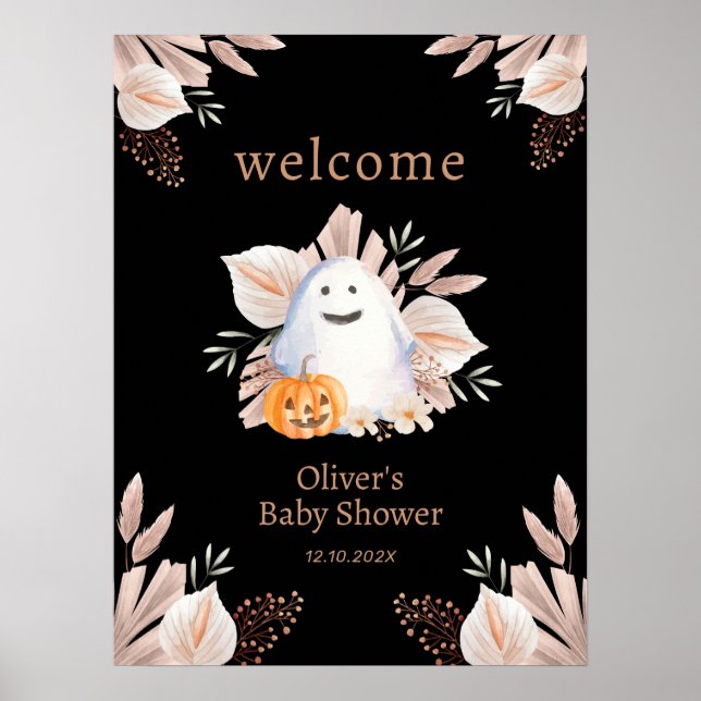 Black Little Boo Boho Ghost Baby Dusche Willkommen Poster (Vorne)