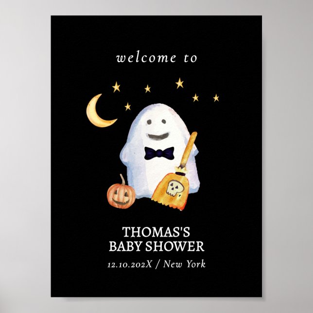 Black Little Boo Witch Ghost Baby Dusche Willkomme Poster (Vorne)