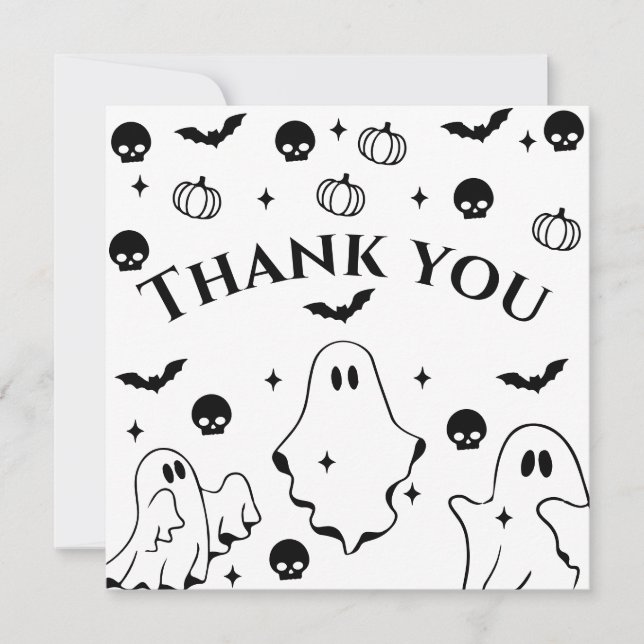 Black  Little Ghost Halloween Baby Shower  Dankeskarte (Vorderseite)