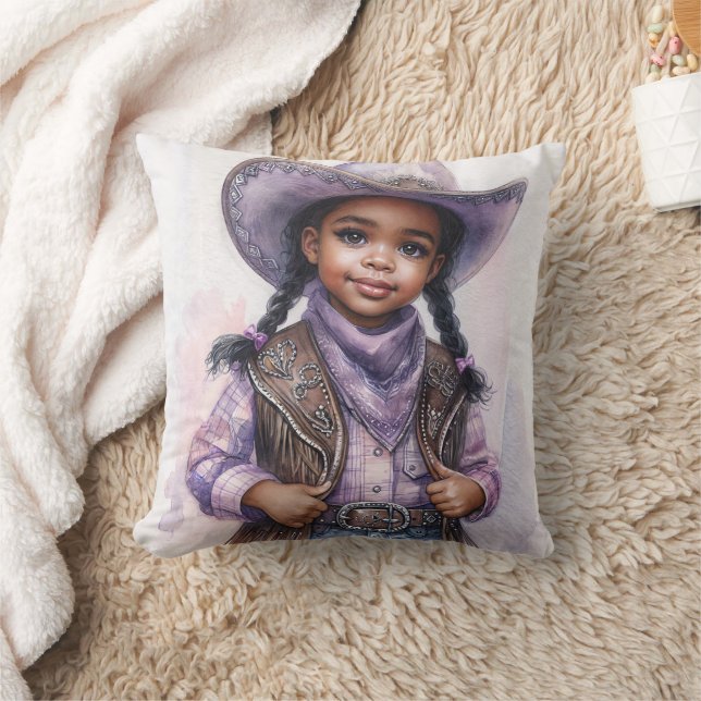 Black Little Girl In Purple Cowgirl Fashion Kissen (Decke)