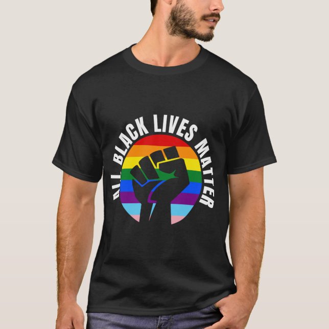 Black Living Matter Fist und LGBTQ Flag T-Shirt (Vorderseite)
