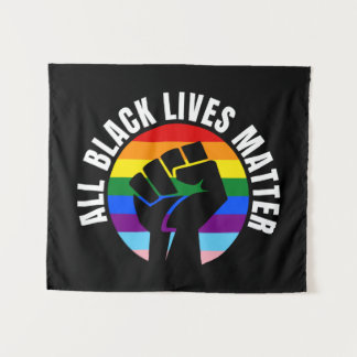 Black Living Matter Fist und LGBTQ Flag Wandteppich