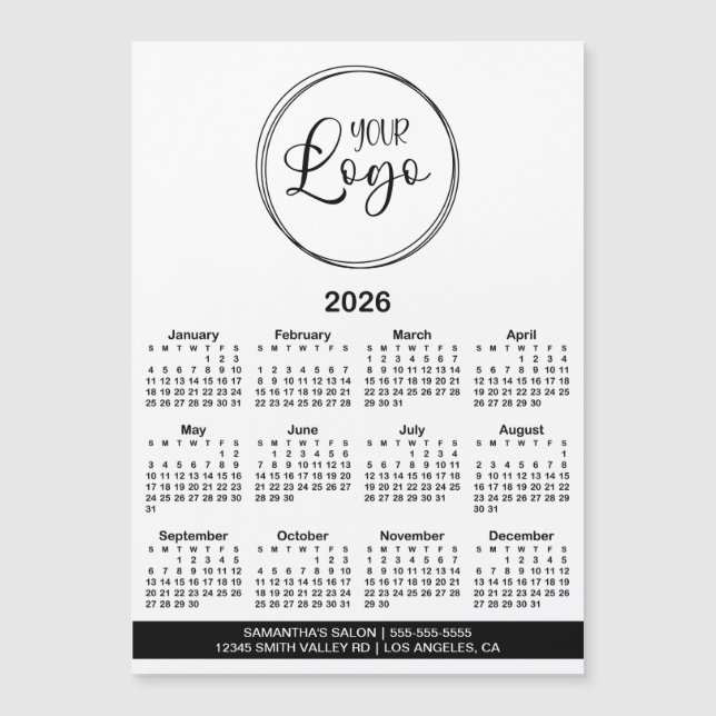 Black Logo Info Bar 2026 Magnetic Calendar Magnetkarte (Vorderseite)