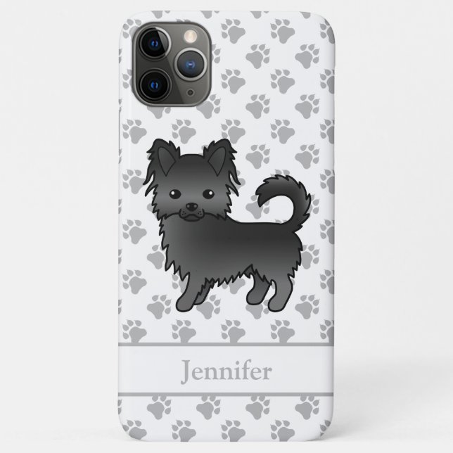 Black Long Coat Chihuahua Cartoon Dog & Name Case-Mate iPhone Hülle (Rückseite)