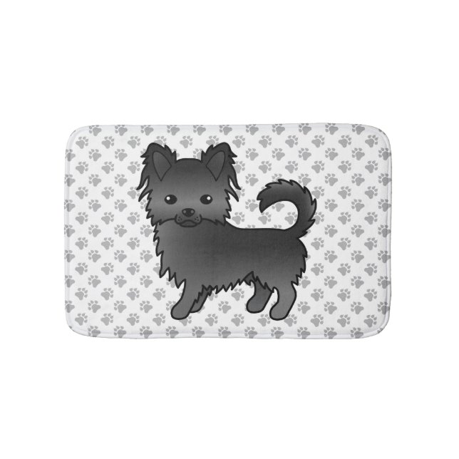 Black Long Coat Chihuahua Cartoon Dog & Paws Badematte (Vorderseite)