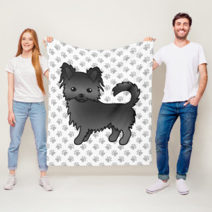 Black Long Coat Chihuahua Cartoon Dog & Paws Fleecedecke