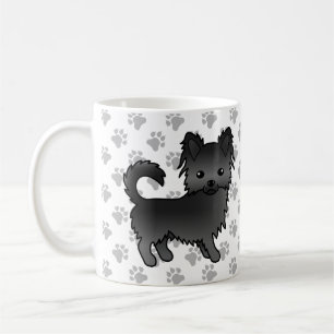 Black Long Coat Chihuahua Cartoon Dog & Paws Kaffeetasse