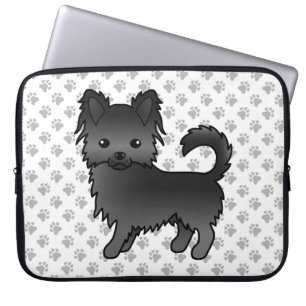 Black Long Coat Chihuahua Cartoon Dog & Paws Laptopschutzhülle