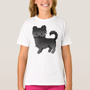 Black Long Coat Chihuahua Niedlich Cartoon Dog T-Shirt
