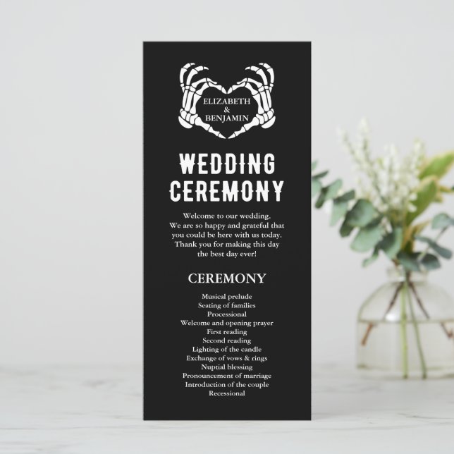 Black Long Wedding Program Zeremonie Brautparty (Stehend Vorderseite)
