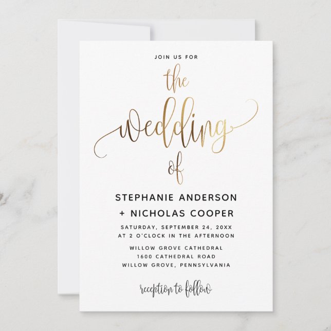 Black Lovely Script Typografy Wedding Gold Einladung (Vorderseite)