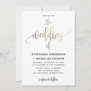 Black Lovely Script Typografy Wedding Gold Einladung