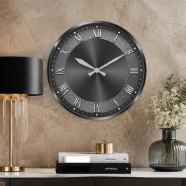 Black Luxury Modern Gunmetal Große Wanduhr