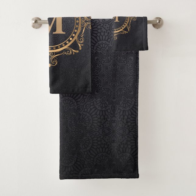 Black Luxury Monogram Ziermandala Badhandtuch Set (Insitu)