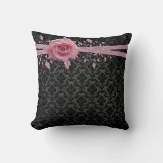 Black Luxus Damask Pink Rose Kissen