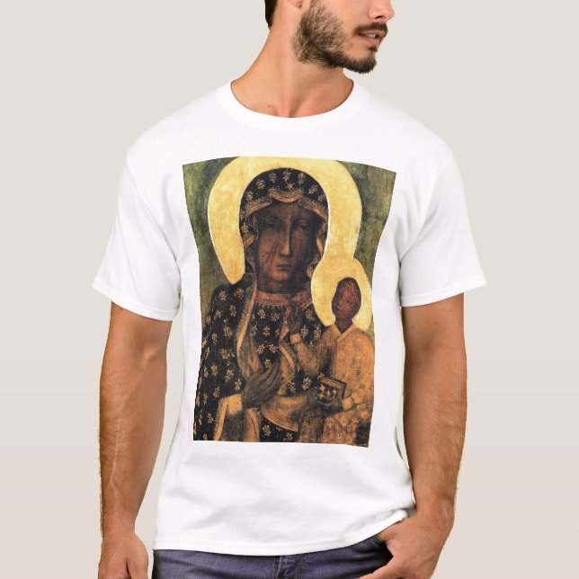 Black Madonna Jungfrau Mary Icon Polen Unsere Lady T-Shirt (Vorderseite)