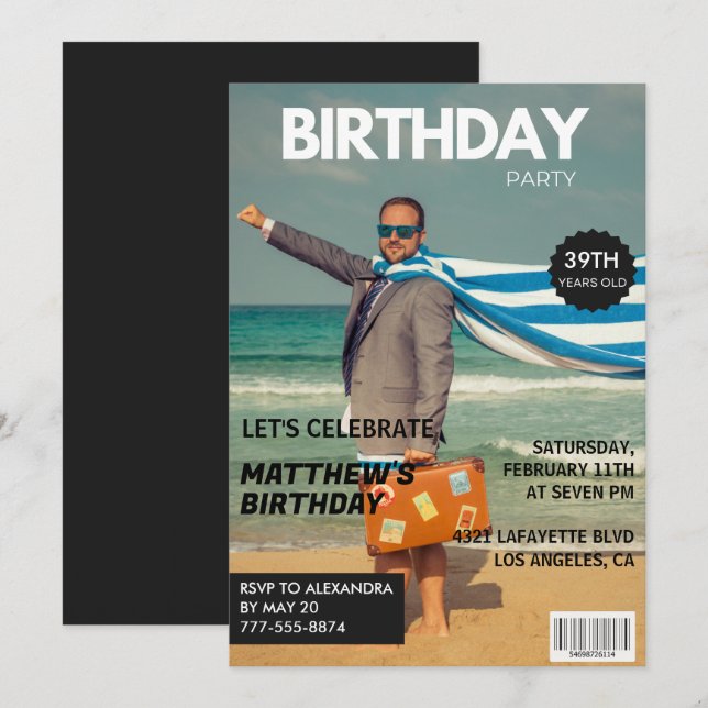 Black Magazine Spaß Foto 39. Geburtstag Einladung (Vorne/Hinten)