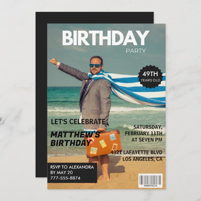 Black Magazine Spaß Foto 49. Geburtstag Einladung (Vorne/Hinten)