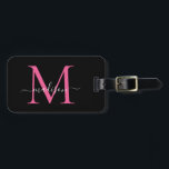 Black Magenta Pink Monogram Script Name Stilvoll Gepäckanhänger<br><div class="desc">Elegantes Black Magenta Hot Blush Pink Monogram Script Name Stilvolle Bag Tag</div>