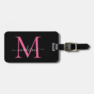 Black Magenta Pink Monogram Script Name Stilvoll Gepäckanhänger