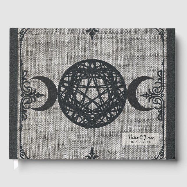 Black Magic Triple Moon Pentagramm Vintag Wiccan Gästebuch (Vorderseite)