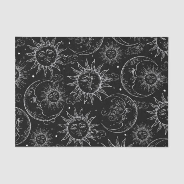 Black Magic Vintag Celestial Sun Moon Stars Seidenpapier (Vorderseite)