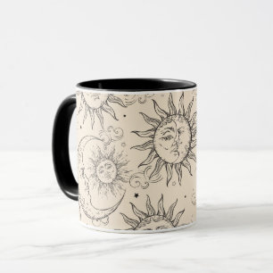 Black Magic Vintag Celestial Sun Moon Stars Tasse