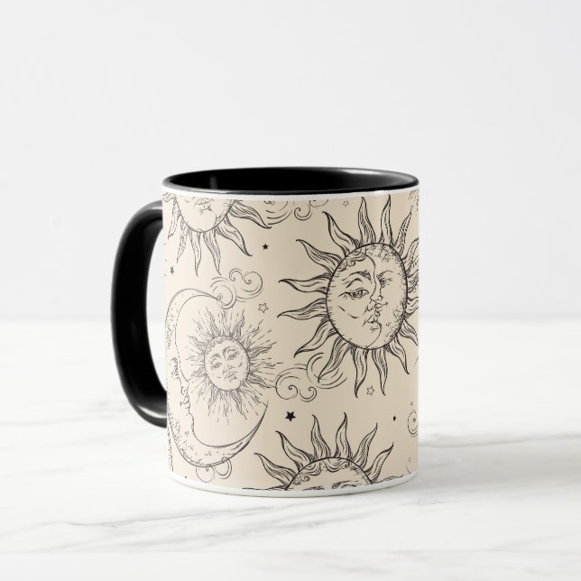 Black Magic Vintag Celestial Sun Moon Stars Tasse (Vorderseite Links)