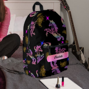 Black Magical Rainbow Crystal Unicorns Bedruckter Rucksack
