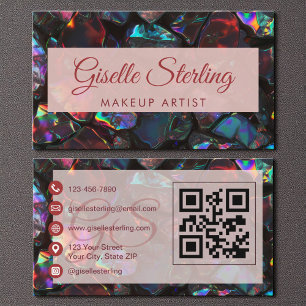 Black Makeup Artist Opal Gemstone QR Code Visitenkarte