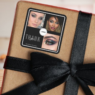Black Makeup Artist Studio Foto Collage Danke Quadratischer Aufkleber