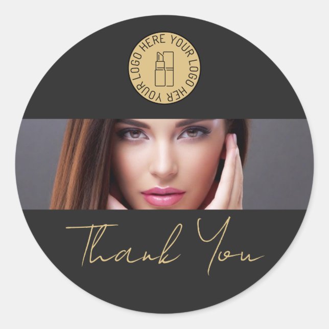 Black Makeup Beauty Salon Business Logo Thank You Runder Aufkleber (Vorderseite)