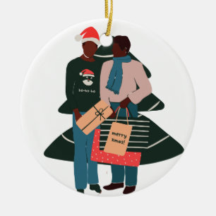 Black Male Couple Weihnachten Keramik Ornament
