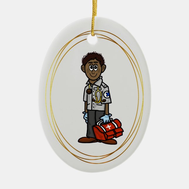 Black Male EMS Paramedic Weihnachtsschmuck (Vorne)