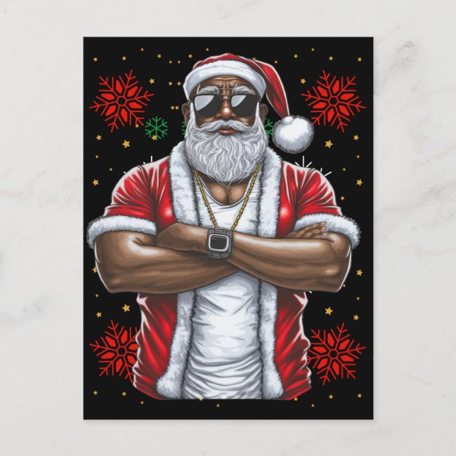 Black Man Melanin Weihnachten Weihnachtsklaus Ugly Postkarte (Vorderseite)