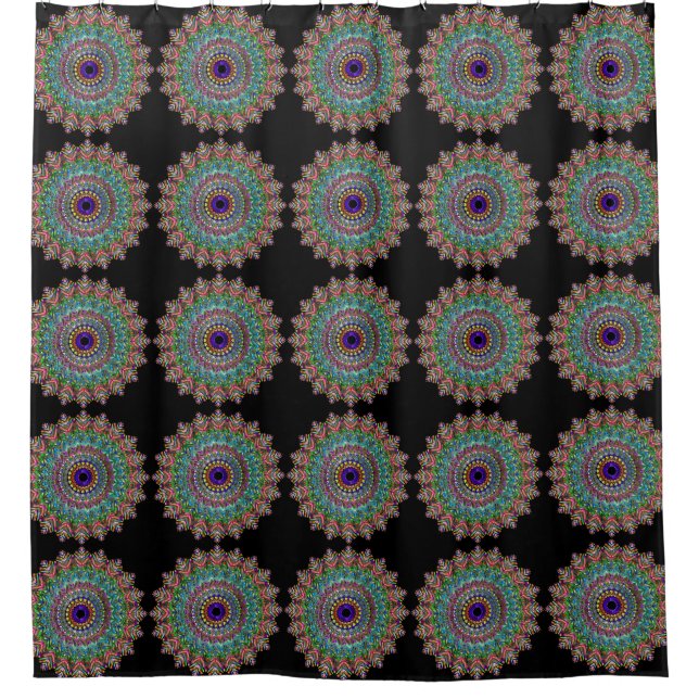 Black Mandala Art Blume Personalisiert Custom Duschvorhang (Vorderseite)