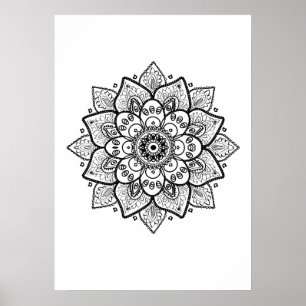 Black Mandala auf Weiß Poster