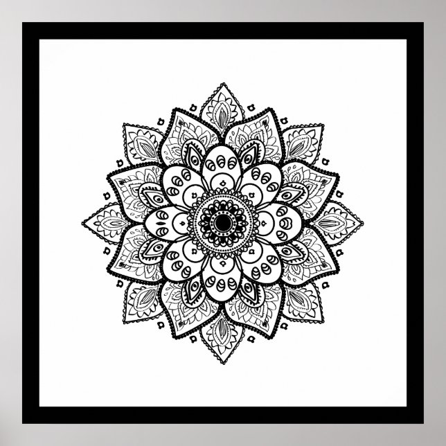 Black Mandala auf weißem Poster (Vorne)