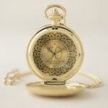 Black Mandala On Gold 50 Jahre Hochzeit Taschenuhr<br><div class="desc">Schwarze verzierte Blumenmandala auf goldmetallic Textur Hintergrund Bild,  anpassbare Gold Hochzeit Jahrestag. Wir feiern 50 Jahre glücklicher Erinnerungen mit anpassbarem Text.</div>