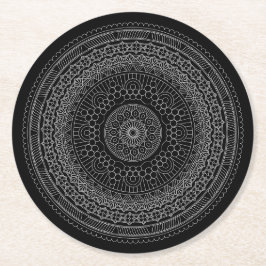 Black Mandala v3 Round Paper Untersetzer