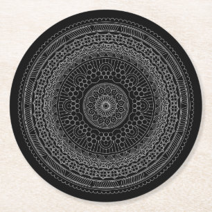 Black Mandala v3 Round Paper Untersetzer