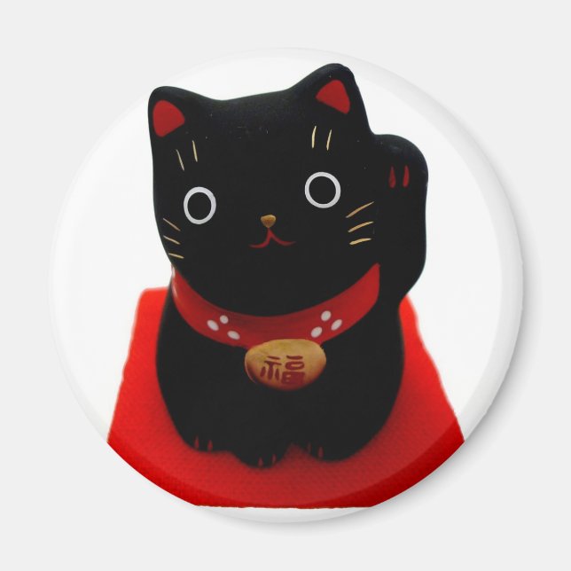 Black Maneki Neko auf einem roten Teppich Magnet (Vorne)