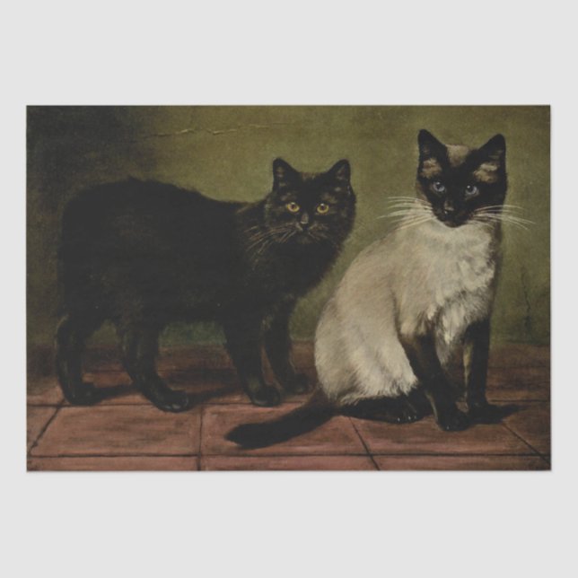 Black Manx und Siamese Cat Ephemera Decoupage Seidenpapier (Vorderseite)