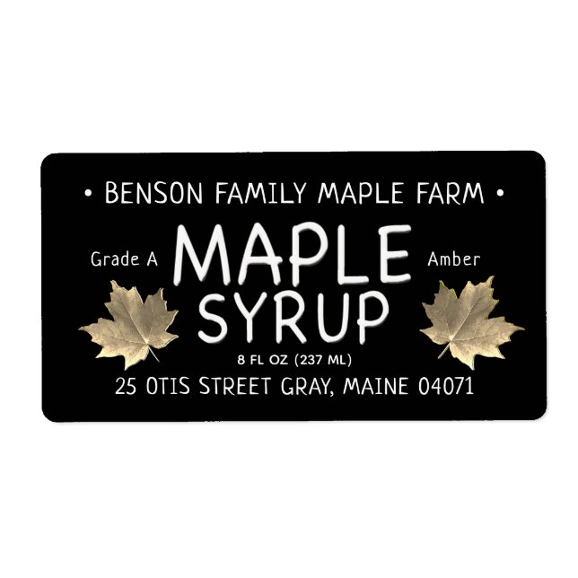 Black Maple Sirup Label Gold Zucker Ahornleaf (Vorne)